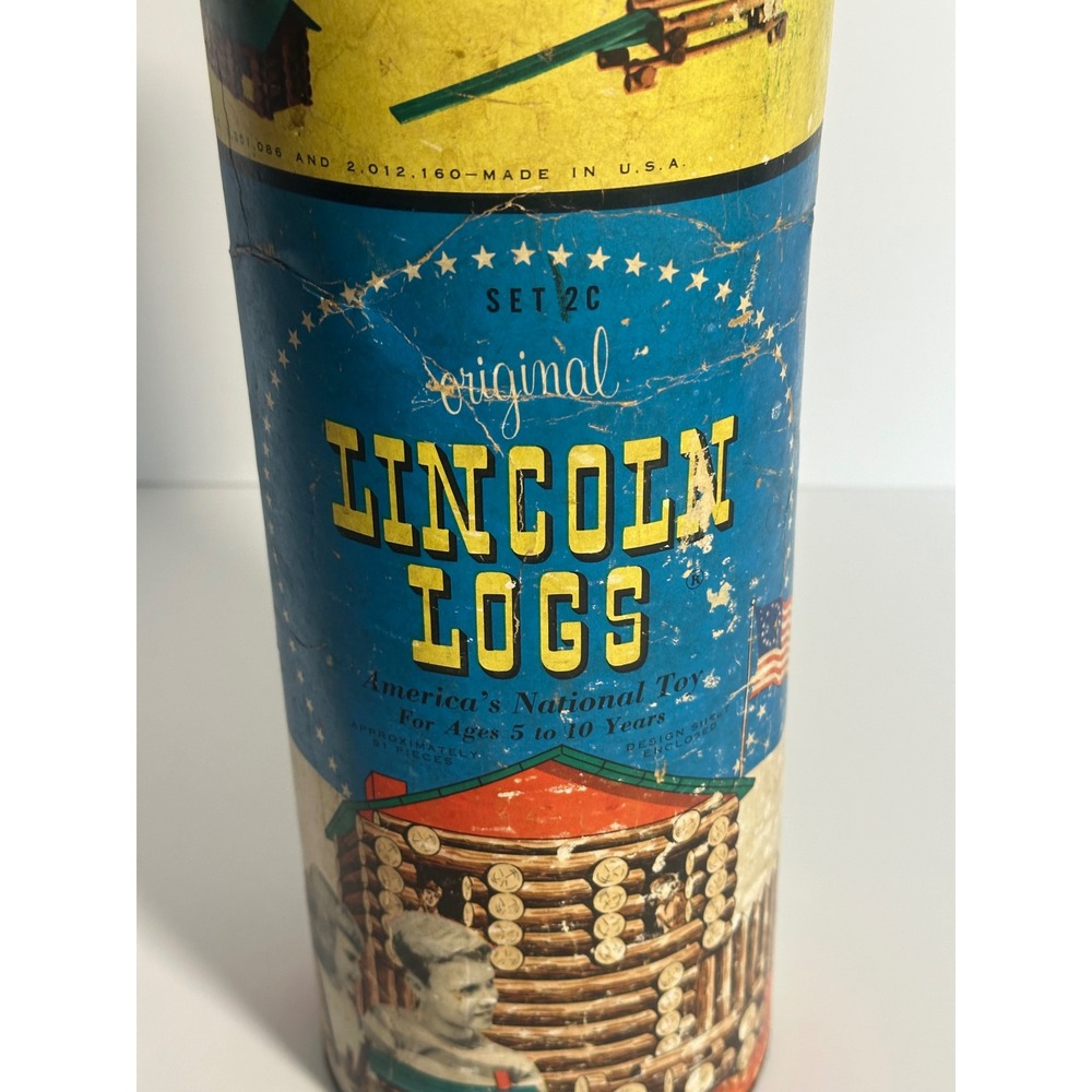 Vintage Lincoln Logs Set 2C Canister Only Storage Tube Chicago IL Original Toy